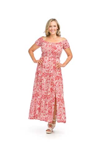 PD-16571 - FLORAL SMOCKED OTS MAXI DRESS - Colors: AS SHOWN - Available Sizes:XS-XXL - Catalog Page:29 
